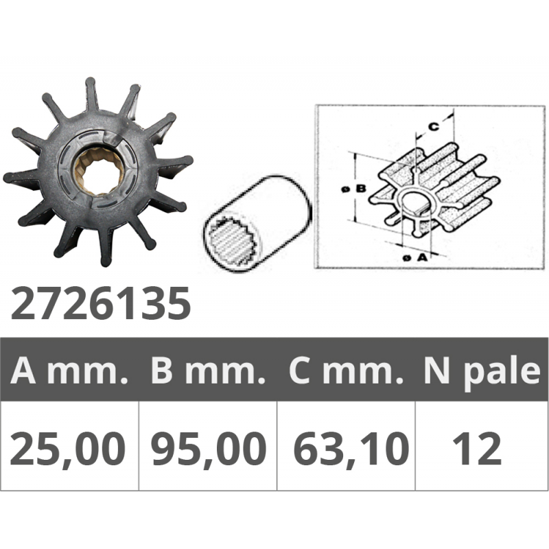 girante per pompa acqua jabsco17935 e johnson 09-819 caterpiller