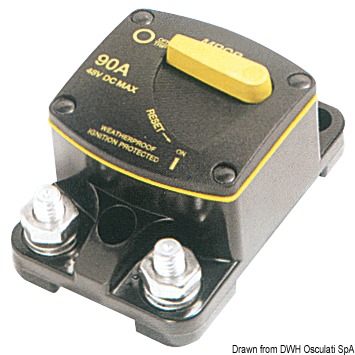 Riarmabili e sganciabili tramite apposita levetta, svolgono contemporaneamente funzioni di fusibile ed interruttore.Fabbricati in accordo con norme USA SAEJ1171 e CE 28846 “Vapor Proof”, capacità 3000 cicli d’intervento.Voltaggio ammesso: max 48 V,Versione maggiorata, terminali elettrici da 5/16” (invece che da 1/4”) per facilitare il collegamento dei cavi.Il modello da incasso richiede un semplice foro circolare per l’installazione.Da 100 A a 200 A può anche essere usata come staccabatteria generale.