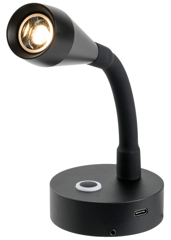 Completo di presa USB-C, 2 A.Interruttore touch ON-OFF con luce blu notturna e dimmer per regolare l'intensità luminosa.