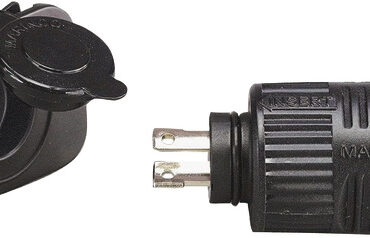 Kit presa e spina per motori elettrici e utenze di bordo con contatti in ottone nichelato, tenuta stagna con cappuccio e accoppiamento “locking” a prova di vibrazioni. Una soluzione plug‑and‑play che copre dal piccolo trolling motor fino ai sistemi più potenti: connessione sicura, impermeabile e a bassa caduta di tensione, pronta per installazioni da 12 a 48 volt.
