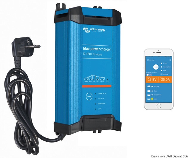 Usando l'App Victron-connect questi caricabatteria si collegano al vostro smartphone , tablet o computer via Bluethoot, consentendo la configurazione iniziale e visualizzando tutti i dati di carica.Alimentazione: 180/265 VAC 45/65 Hz 250/350VDC.Carica a 6 stadi:TEST - BULK - ABSORPTION - RECREDITION - FLOAT - STORAGE, con LED di controllo stato di carica.Controllo a microprocessore che adatta il tipo di carica alle esigenze della batteria.Protezioni: contro corto circuiti, inversione polarità, sovratemperatura.La funzione "storage" riduce automaticamente la funzione float a 13,2 V onde minimizzare la gassificazione e corrosione delle piastre positive.IP22. Adatto per ogni tipo di batteria, incluse le Li-ion.