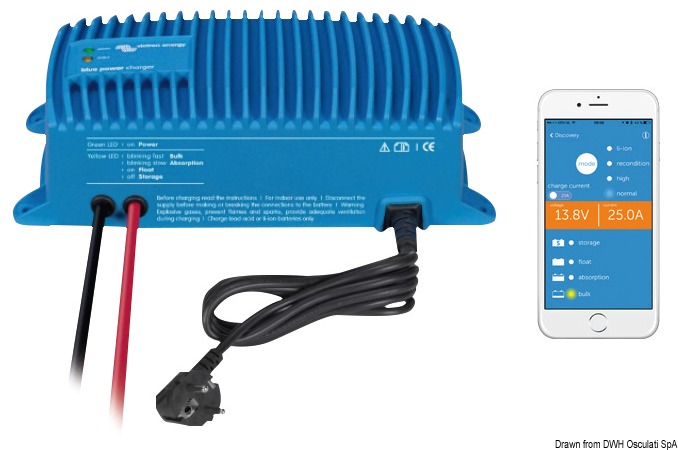 Usando l'App Victron-connect questi caricabatteria si collegano al vostro smartphone , tablet o computer via Bluetooth, consentendo la configurazione iniziale e visualizzando tutti i dati di carico.Alimentazione 180-265 VAC. Algoritmo di carica a 4 stadi. BULK - ABSORPTION - FLOAT - STORAGE.Meno invecchiamento e manutenzione della batteria, quando non in uso, con il sistema STORAGE MODE.Protezione contro sovraccarichi, corto circuito, riscaldamento. Efficienza 92% ed oltre, con dispersione molto bassa di calore.