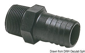 Male hose adapter black polycarbonate 1/2"