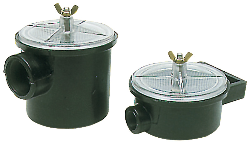Filtri defangatori per acqua, fabbricati in moplen nero con coperchio in "Makralon” trasparente ed elemento filtrante in nylon a fori capillari. Si montano sull’aspirazione del motore e sono realizzati secondo le vigenti norme RINA. Ispezione in pochi secondi.