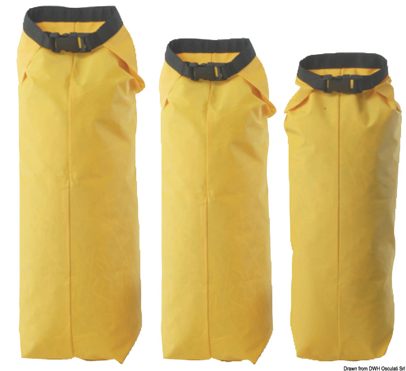 In tessuto poliestere rivestito in PVC giallo. Articoli personalizzabili su richiesta.