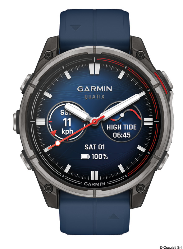 Il quatix® 8 è lo smartwatch per la nautica di ultima generazione progettato per offrire prestazioni eccezionali a bordo e nella vita di tuti i giorni. È dotato di un brillante display AMOLED con lente in zaffiro antigraffio, lunetta in titanio resistente e torcia LED integrata.Grazie a speaker e microfono integrati, puoi controllare il chartplotter compatibile tramite tecnologia BLUETOOTH® o effettuare chiamate direttamente dal polso quando associato allo smartphone.Controlla facilmente dal polso i trolling motor Force®, le sorgenti Fusion®, gli autopiloti e i chartplotter Garmin compatibili, monitorando allo stesso tempo i dati trasmessi dal sistema di bordo. Immergiti fino a 40 metri grazie ai pulsanti impermeabili e alle funzioni dedicate per immersioni subacquee e apnea, con in più il monitoraggio di oltre 100 attività sportive indoor e outdoor. Sfrutta al massimo il tempo in mare con le app dedicate alla tua barca e alla navigazione.