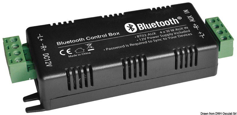 Ideale per piccole/medie imbarcazioni, non necessita il montaggio dello stereo in plancia.L’amplificatore riceve il segnale musicale da qualsiasi dispositivo Bluetooth (tablet, smartphone etc.) e si collega a qualsiasi cassa stereo.Disponibile nella versione 2, 4, 4+2 canali. Abbinabili a tutte le casse stereo fino agli 8" presenti sul nostro catalogo.