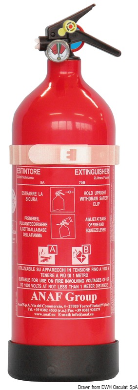 Regolamentare per locali cucina in quanto spegne bene le fiamme di olii vegetali che si usano per cucinare. Bombola in alluminio inossidabile, completo di supporto.