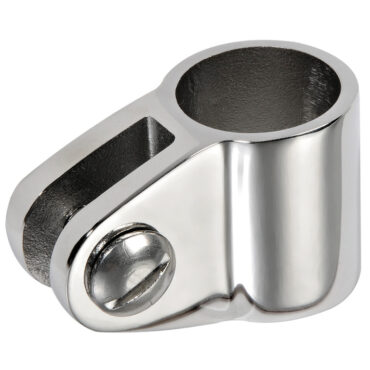 In acciaio inox AISI 316 lucidato a specchio. Questi snodi sono progettati per le grandi capottine, che prevedono una intelaiatura a 3 archi.