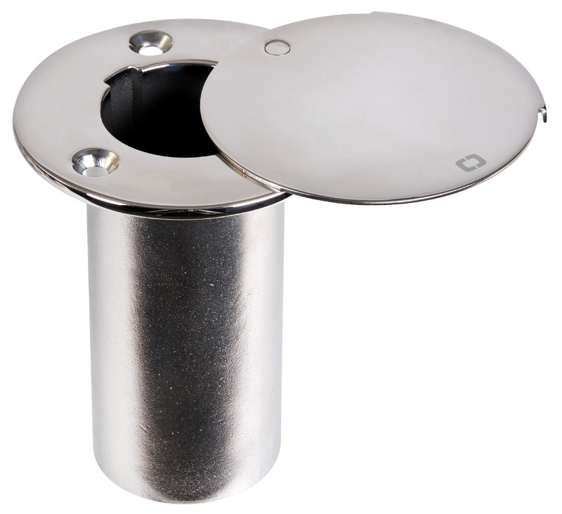 In acciaio inox con chiusura rotante di 180°. Predisposizione drenaggio dell'acqua per tubo Ø 12 mm. La chiusura protegge con discrezione il bicchiere quando non in uso. E' possibile personalizzare la chiusura con logo a richiesta.