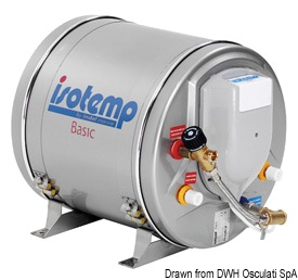 Serbatoio interno, serpentina e involucro esterno in acciaio inox. Il serbatoio é garantito 5 anni contro le perdite. Funzionano con una resistenza in rame nichelato da 750 W a 220 V, oppure con scambiatore di calore collegato all’impianto di raffreddamento del motore. La resistenza é posizionata nella parte bassa dello scaldabagno per evitare la stratificazione del calore. Doppio termostato (di sevizio e sicurezza). Valvola di sicurezza a 7 bar. Isolamento in poliuretano espanso. Possibilità di installazione verticale o orizzontale.