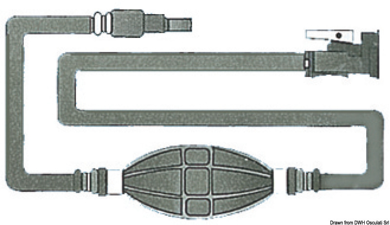 Fabbricato con speciale tubo coestruso con interposta calza in poliestere.Sezione 8x13 mm, resistente fino a 15 bar.Completa di pompetta tipo maggiorato, adatta per benzina verde.