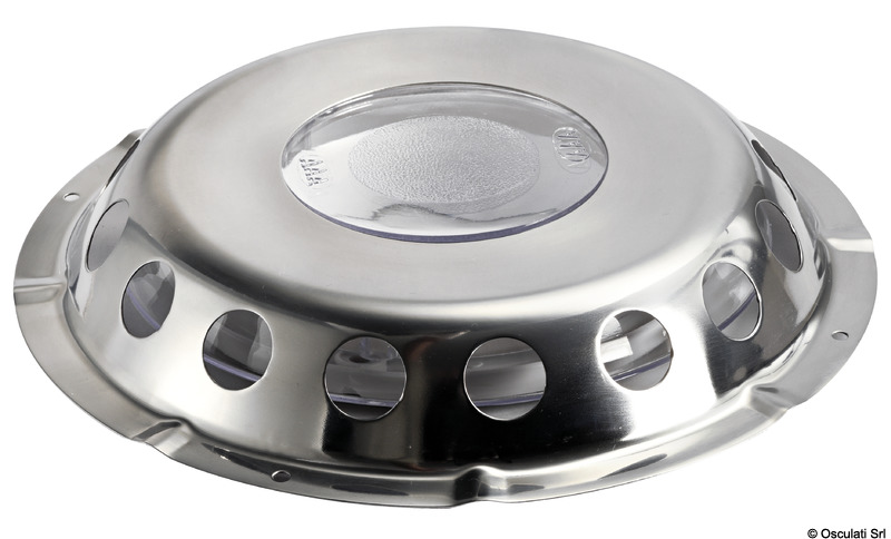 In acciaio inox. Permette il passaggio dell’aria, pur essendo perfettamente stagna.