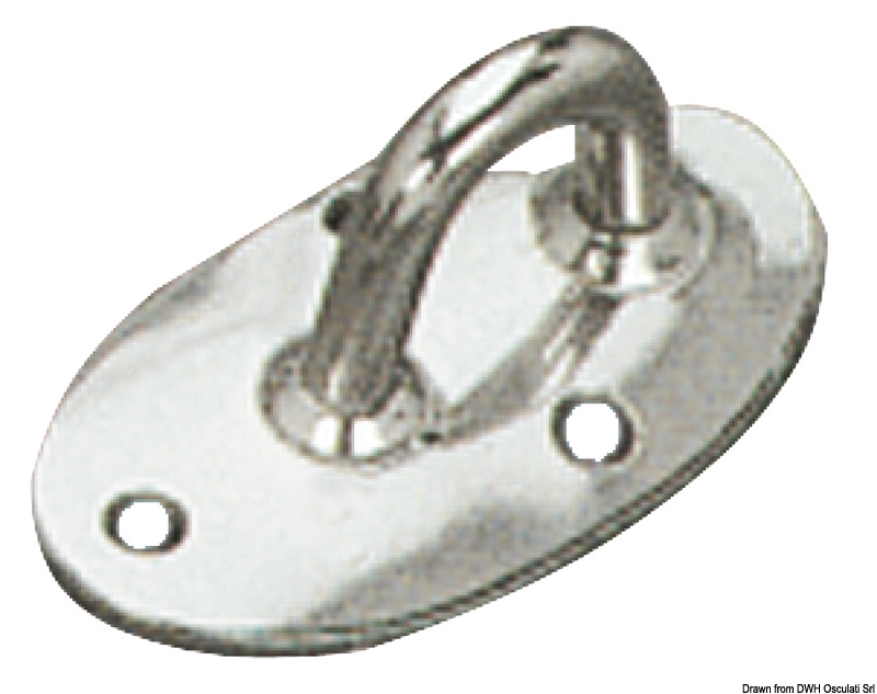 Piastrina in acciaio inox con tre fori, adatta per fissaggio su alberi con Ø 60 mm.