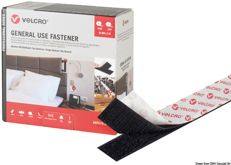 Nastro a strappo composto da asola e uncino con un altissimo ciclo di vita. L’adesivo consente il posizionamento veloce ed immediato. Sistema facile da usare soprattutto per materiali flessibili come tessuti, zanzariere, tendaggi, cuscineria, elementi decorativi leggeri. Consigliato per applicazioni in ambiente interno.