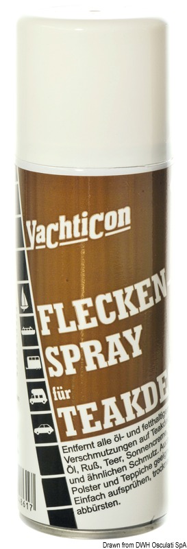 Toglie macchie di olio, grasso, crema solare, colla etc. dal teak. Adatto anche per tessuti a moquette e tappeti.Confezione da 200 ml.