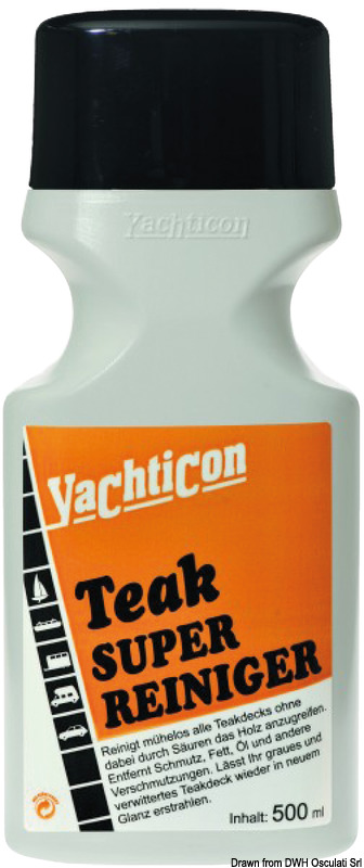 Pulisce a fondo il teak togliendo macchie di qualsiasi tipo (unto, olio, grasso, catrame, etc.) e ridando l'aspetto originale. Confezione da 500 ml.