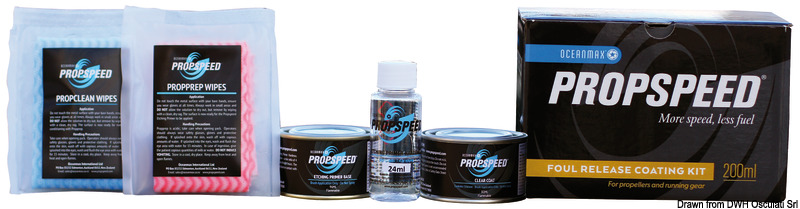 Trattamento a base siliconica per eliche ed assi elica. Garantisce: riduzione dei consumi, maggior durata delle antivegetative classiche a biocidi, maggior garanzia di adesione e protezione di tutti i metalli contro le correnti galvaniche.Tutti i kit contengono:• Propclean Wipe (salvietta pre-imbevuta pulente);• Propprep Wipe (salvietta pre-imbevuta preparatoria);• Istruzioni dettagliate di applicazione.