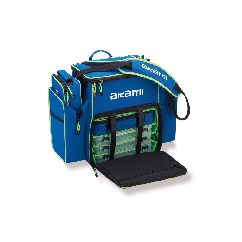 Akami MG21 zaino rigido e confortevole, in materiale idrorepellente con cerniere rafforzate. Dotato di due tasche laterali, due anteriore e una superiore. Inoltre dispone di tre scatole porta accessori estraibili rinforzate. Una custodia porta bobine e borsa termica. Spalliera e maniglie imbottite.