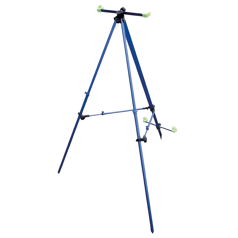 Tripode in alluminio, struttura adatta a tutti i tipi di superfice. Munito di portacanne e bicchierini fluorescenti. Indicato per la pesca a surfcasting e beach ledgering.