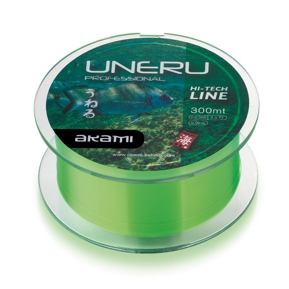 Akami Uneru è un monofilamento ad alta visibilità, ideale per qualsiasi tecnica di pesca da saltwater e freshwater. Adatto per la cattura di grosse prede con denti aguzzi, come Luccio, Onno, Dentice e Spigola.