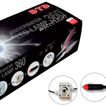 L’Underwater Led Lamp 360° della DTD è una nuova lampada ad immersione per attirare i calamari sotto la barca. Questo nuovo modello ha la caratteristica di illuminare a 360°! Possiede 6 metri di cavo nero che possono essere completamente immersi. La lampada a 12 V è composta da led con intensità pari a 150 lumens, alle quali si può cambiare l’intensità con un semplice Dimmer. Completo di adattatore per accendisigari. Il colore della luce è verde o bianca.