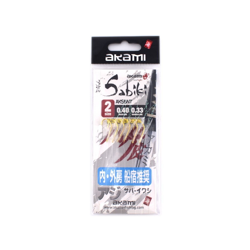 Il Sabiki Akami Serie AKSBNT è una montatura artigianale con 6 ami gold rivestiti in vera pelle di pesce e filamenti luccicanti, montati su fluorocarbon invisibile in acqua. Perfetta per sgombri, sugarelli, lanzardi e occhiate, è una paratura catturante e resistente, pronta per l’uso immediato.