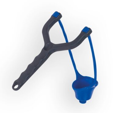 Fionda lancia vermi in plastica, impugnatura antiscivolo. Munita di elastico in elastomero con sistema anti groviglio.
