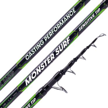 Sele Monster Surf è una canna realizzata in carbonio ad alta resistenza con azione progressiva e facile da caricare. Soddisfa le esigenze di chi pesca a surf con mare poco mosso o mediamente formato e risulta valida anche per una pesca a fondo medio pesante da moli e scogli. Fusto in Hight Modular Carbon Anelli doppio ponte Sensitie Tip