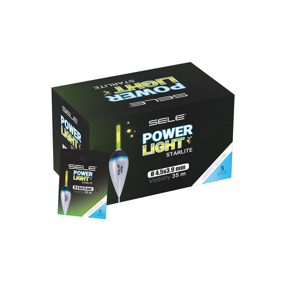 Power light starlight da pesca per galleggianti e per le vette delle canne da pesca, durata massima di 12 ore. Indicato per la pesca a surfcasting e per la pesca a fondo. Contine 50 blister da 5 pezzi per blister.