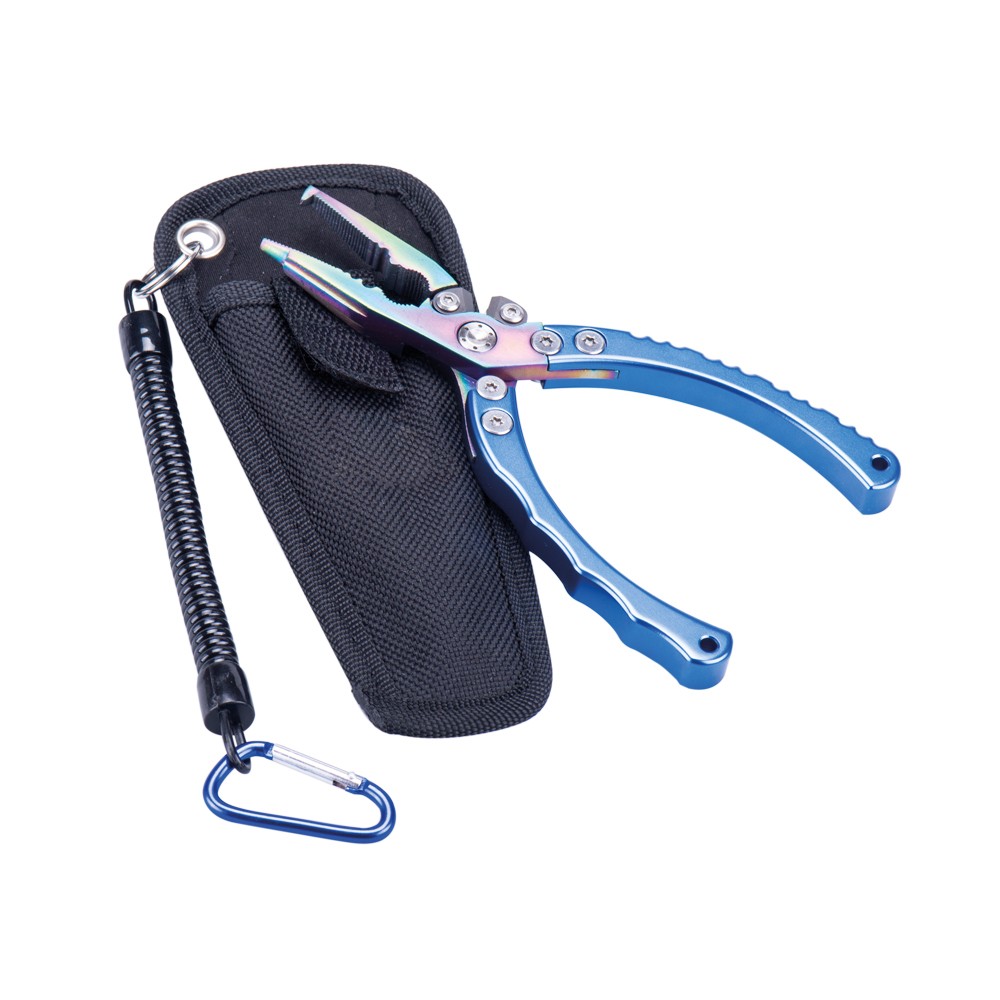 Pinza in alluminio, munita di fodero e moschettone.