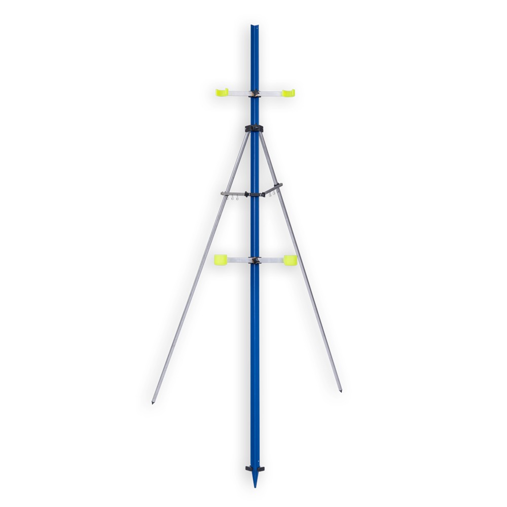 Tripode Beach  in alluminio, struttura facilmente regolabile ed adatta a tutti i tipi di superfice. Munito di appendi finali Indicato per la pesca a surfcasting e beach ledgering.