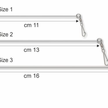 Dispositivo in acciaio inox per il montaggio e cambio rapido dei finali. La molla è rifinita con boccole in materiale scorrevole speciale “salva-filo”.
Misura 1: resistenza Kg 12 (Lbs 26)
Misura 2: resistenza Kg 20 (Lbs 44)
Misura 3: resistenza Kg 43 (Lbs 95)
Busta da 2 pezzi, confezione da 10 buste.
