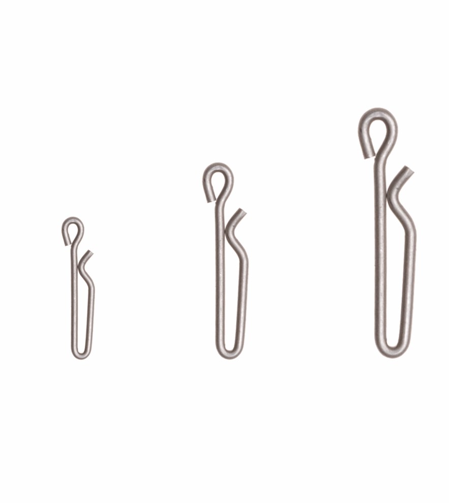 Moschettoni in acciaio inox per connettere rapidamente il terminale allo shock leader. Forniti completi di girelle. Disponibile in 3 misure.

Busta da 6 pezzi, confezione da 10 buste.