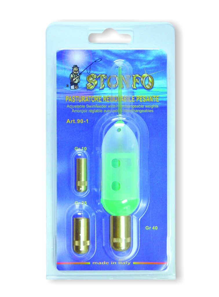 Pasturatore scorrevole con regolazione della grandezza dei fori consente di variare il flusso delle esche. Fornito con pesi da 10, 25 e 40 grammi intercambiabili rapidamente.

Busta da 1 pezzo, confezione da 10 buste.