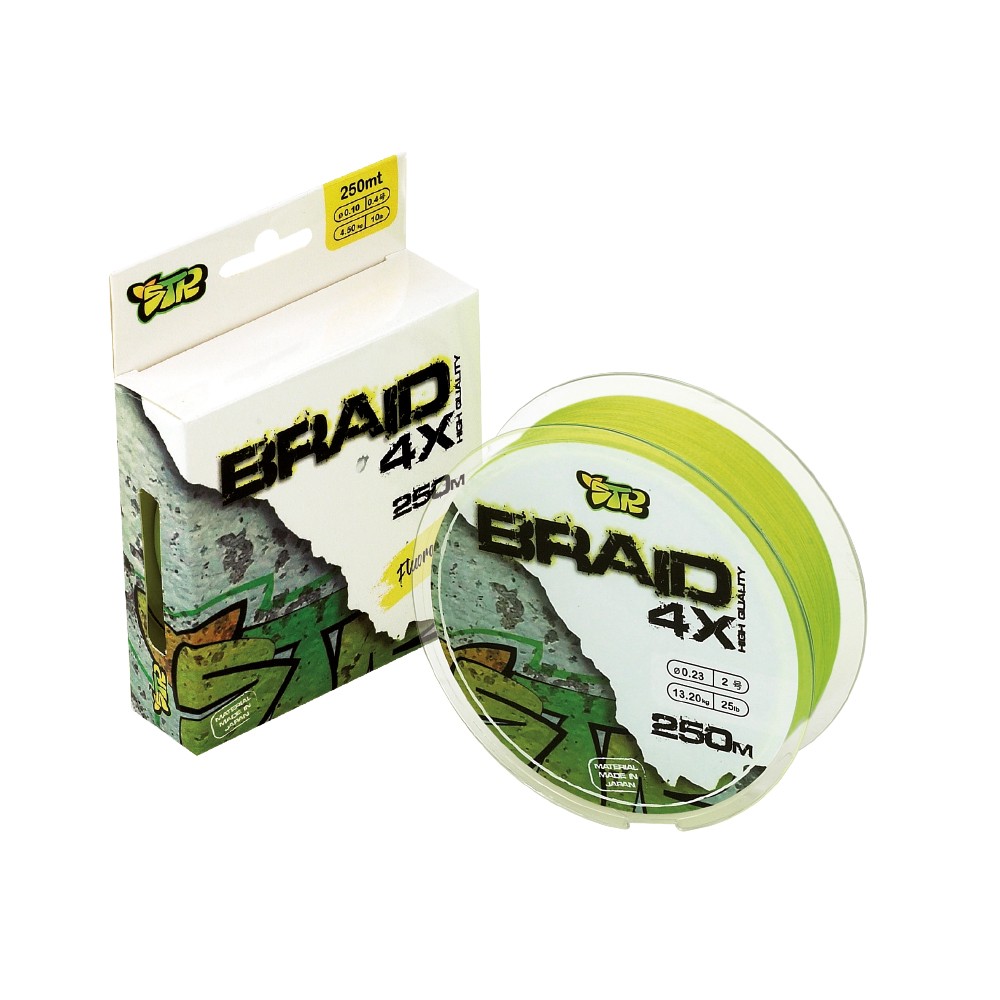 Braid 4X, il suo colore Fluoro-Yellow ci permette di vedere perfettamente la situazione della nostra esca. L’alta qualità di questo trecciato conferisce maggiore scorrimento e fluidità sugli anelli, ottenendo un aumento di lanci superiori al 18% rispetto ai dyneema delle stesse caratteristiche.