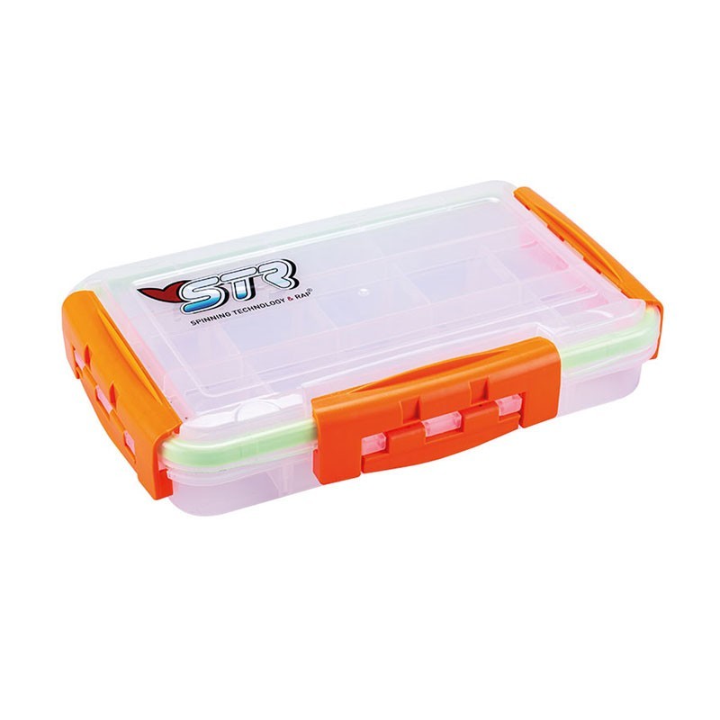 Scatola Visual STR con divisori mobili e chiusura ermetica che evita l'ingresso dell'acqua proteggendo dunque i prodotti contenuti al suo interno, ideale per la minuteria da pesca.