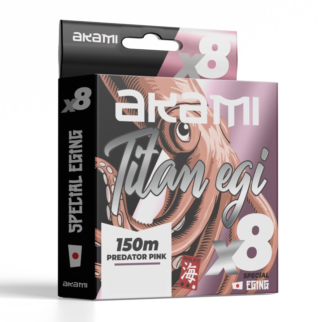 Akami TITAN EGI X8 è un trecciato in 100% PE a 8 capi con tecnologia giapponese, profilo tondo e basso attrito. Colore rosa ad alta visibilità, ideale per la pesca a eging. Bobina da 150 m.