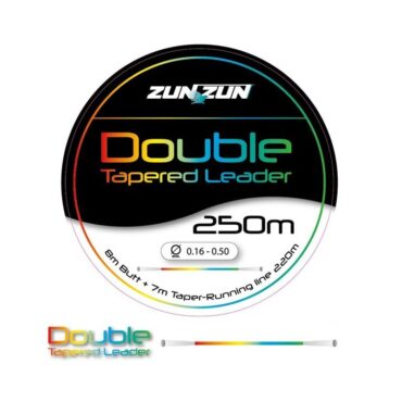 ZunZun Double Tapered è uno Shock Leader appositamente progettato per il Surfcasting. Bobina da 250mt, divisa in quattro colori per ogni 20 mt e da 15 mt conici da ambo i lati. Tali caratteristiche permettono, in caso di rottura del terminale conico, di poter riavvolgere sul mulinello il monofilo dal senso opposto da dove è avvenuta la rottura, avendo in tal senso un perfetto filo conico. Il nylon Double Tapered presenta una elevata resistenza all'abrasione ed al nodo ed è privo di nodi per eliminare l'eventualità di rottura sotto tensione.